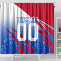 Personalized England Football Shower Curtain Dynamic Lion Athlete Red Blue Flame