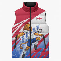 Personalized England Football Sleeveless Puffer Jacket Dynamic Lion Athlete Red Blue Flame