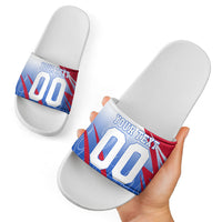 Personalized England Football Slide Sandals Dynamic Lion Athlete Red Blue Flame