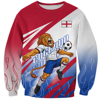 Personalized England Football Sweatshirt Dynamic Lion Athlete Red Blue Flame