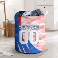 Personalized England Football Laundry Basket Powerful Lion Kicking Ball Red Blue Chevron Zigzag