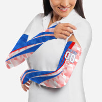 Personalized England Football Arm Sleeves Powerful Lion Kicking Ball Red Blue Chevron Zigzag