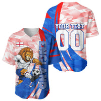 Personalized England Football Baseball Jersey Powerful Lion Kicking Ball Red Blue Chevron Zigzag