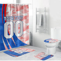 Personalized England Football Bathroom Set Powerful Lion Kicking Ball Red Blue Chevron Zigzag