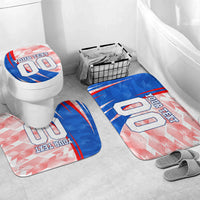 Personalized England Football Bathroom Set Powerful Lion Kicking Ball Red Blue Chevron Zigzag
