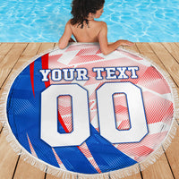 Personalized England Football Beach Blanket Powerful Lion Kicking Ball Red Blue Chevron Zigzag