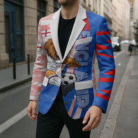 Personalized England Football Blazer Powerful Lion Kicking Ball Red Blue Chevron Zigzag