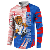 Personalized England Football Button Sweatshirt Powerful Lion Kicking Ball Red Blue Chevron Zigzag