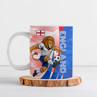 Personalized England Football Ceramic Mug Powerful Lion Kicking Ball Red Blue Chevron Zigzag