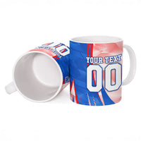 Personalized England Football Ceramic Mug Powerful Lion Kicking Ball Red Blue Chevron Zigzag