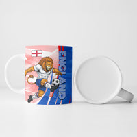 Personalized England Football Ceramic Mug Powerful Lion Kicking Ball Red Blue Chevron Zigzag