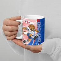 Personalized England Football Ceramic Mug Powerful Lion Kicking Ball Red Blue Chevron Zigzag