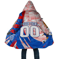Personalized England Football Cloak Powerful Lion Kicking Ball Red Blue Chevron Zigzag