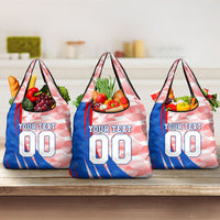 Personalized England Football Grocery Bag Powerful Lion Kicking Ball Red Blue Chevron Zigzag