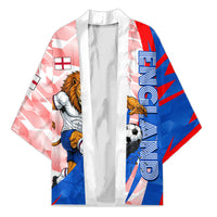 Personalized England Football Kimono Powerful Lion Kicking Ball Red Blue Chevron Zigzag