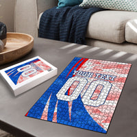 Personalized England Football Puzzle Powerful Lion Kicking Ball Red Blue Chevron Zigzag