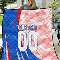 Personalized England Football Quilt Powerful Lion Kicking Ball Red Blue Chevron Zigzag