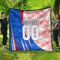 Personalized England Football Quilt Powerful Lion Kicking Ball Red Blue Chevron Zigzag