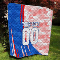 Personalized England Football Quilt Powerful Lion Kicking Ball Red Blue Chevron Zigzag