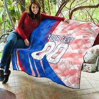 Personalized England Football Quilt Powerful Lion Kicking Ball Red Blue Chevron Zigzag