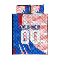 Personalized England Football Quilt Bed Set Powerful Lion Kicking Ball Red Blue Chevron Zigzag