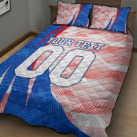 Personalized England Football Quilt Bed Set Powerful Lion Kicking Ball Red Blue Chevron Zigzag