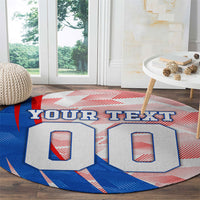 Personalized England Football Round Carpet Powerful Lion Kicking Ball Red Blue Chevron Zigzag