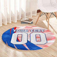Personalized England Football Round Carpet Powerful Lion Kicking Ball Red Blue Chevron Zigzag