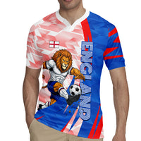 Personalized England Football Rugby Jersey Powerful Lion Kicking Ball Red Blue Chevron Zigzag