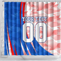 Personalized England Football Shower Curtain Powerful Lion Kicking Ball Red Blue Chevron Zigzag