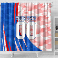 Personalized England Football Shower Curtain Powerful Lion Kicking Ball Red Blue Chevron Zigzag