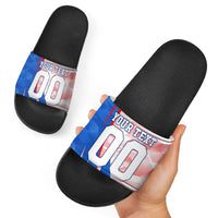 Personalized England Football Slide Sandals Powerful Lion Kicking Ball Red Blue Chevron Zigzag