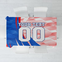Personalized England Football Tablecloth Powerful Lion Kicking Ball Red Blue Chevron Zigzag