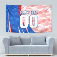 Personalized England Football Tapestry Powerful Lion Kicking Ball Red Blue Chevron Zigzag