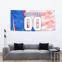 Personalized England Football Tapestry Powerful Lion Kicking Ball Red Blue Chevron Zigzag
