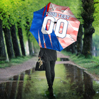 Personalized England Football Umbrella Powerful Lion Kicking Ball Red Blue Chevron Zigzag