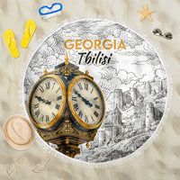Georgia Tbilisi Clock Tower Beach Blanket Kartlis Deda Vintage Sketch Style
