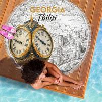 Georgia Tbilisi Clock Tower Beach Blanket Kartlis Deda Vintage Sketch Style