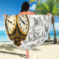 Georgia Tbilisi Clock Tower Beach Blanket Kartlis Deda Vintage Sketch Style