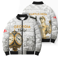 Georgia Tbilisi Clock Tower Bomber Puffer Jacket Kartlis Deda Vintage Sketch Style