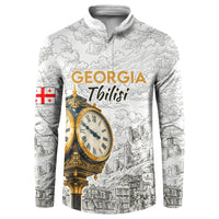 Georgia Tbilisi Clock Tower Button Sweatshirt Kartlis Deda Vintage Sketch Style