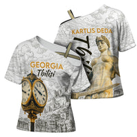 Georgia Tbilisi Clock Tower Cross Shoulder Shirt Kartlis Deda Vintage Sketch Style