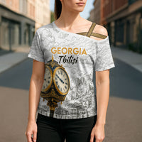 Georgia Tbilisi Clock Tower Cross Shoulder Shirt Kartlis Deda Vintage Sketch Style