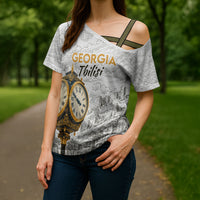 Georgia Tbilisi Clock Tower Cross Shoulder Shirt Kartlis Deda Vintage Sketch Style