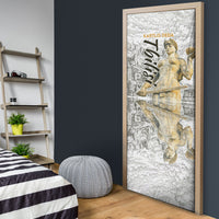 Georgia Tbilisi Clock Tower Door Cover Kartlis Deda Vintage Sketch Style