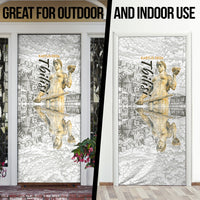 Georgia Tbilisi Clock Tower Door Cover Kartlis Deda Vintage Sketch Style