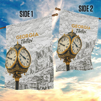 Georgia Tbilisi Clock Tower Garden Flag Kartlis Deda Vintage Sketch Style