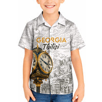 Georgia Tbilisi Clock Tower Kid Hawaiian Shirt Kartlis Deda Vintage Sketch Style
