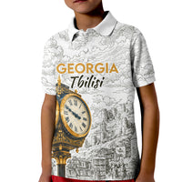 Georgia Tbilisi Clock Tower Kid Polo Shirt Kartlis Deda Vintage Sketch Style