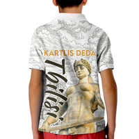 Georgia Tbilisi Clock Tower Kid Polo Shirt Kartlis Deda Vintage Sketch Style